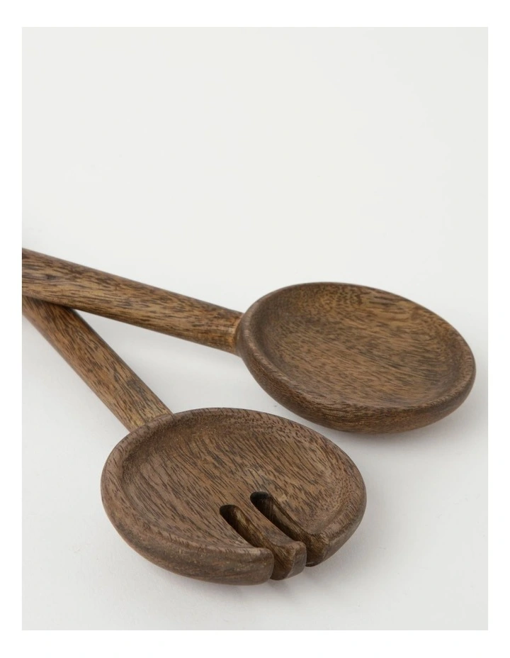 Best Sale π Heritage Walnut Look Set Of 2 Salad Servers π - Image 3