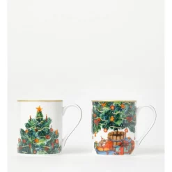 Best Pirce 😀 Heritage Heirloom 🎅 Christmas Festive Mug Set Of 2 In Green/White 🔔