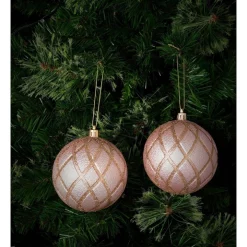 Best Sale ⌛ Myer Giftorium Luxe Glittered Grid Bauble 4 Pack In Pink 🔔