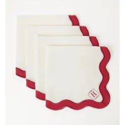 Discount 🎁 Heritage Florence Scalloped Edge Napkins Set Of 4 In Red And White 🎁