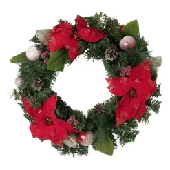 Deals ๐ Myer Giftorium Heirloom Red Poinsettia With Baubles And Pinecones Wreath ๐