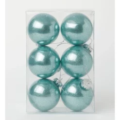Budget 🤩 Myer Giftorium Luxe 6Pk Plastic Clear Bauble With GlitterMint: 8 Cm 🌟