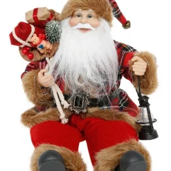 Buy โจ Myer Giftorium Heirloom 25cm Red And Black Flannel Fur Sitting Santa Holding Lantern ๐