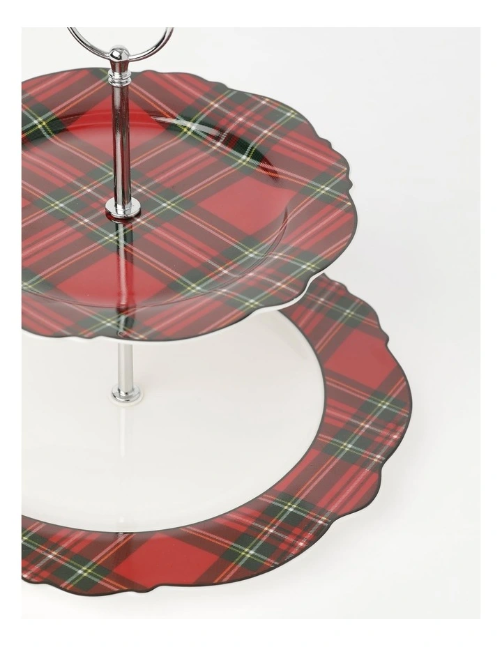 New π Heritage Heirloom Tartan 2 Tiered Cake Stand In Red/White π₯ - Image 3