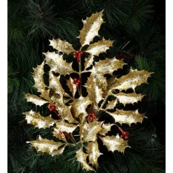 Top 10 😉 Myer Giftorium Heirloom Glittered Faux Holly Leaves & Berry Spray PickGold: 50 Cm 🎉