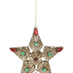 Outlet 🎁 Myer Giftorium Heirloom Rustic Gold Wire Star With Red And Green Gems 🥰