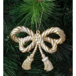 Cheap โญ Myer Giftorium Heirloom Glitter Plastic Tassled Bow OrnamentGold: 9 Cm ๐