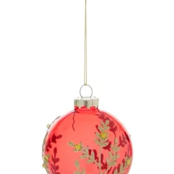 New 🧨 Myer Giftorium Heirloom Glass Glittered Leaf Bauble Red: 8cm 🔔