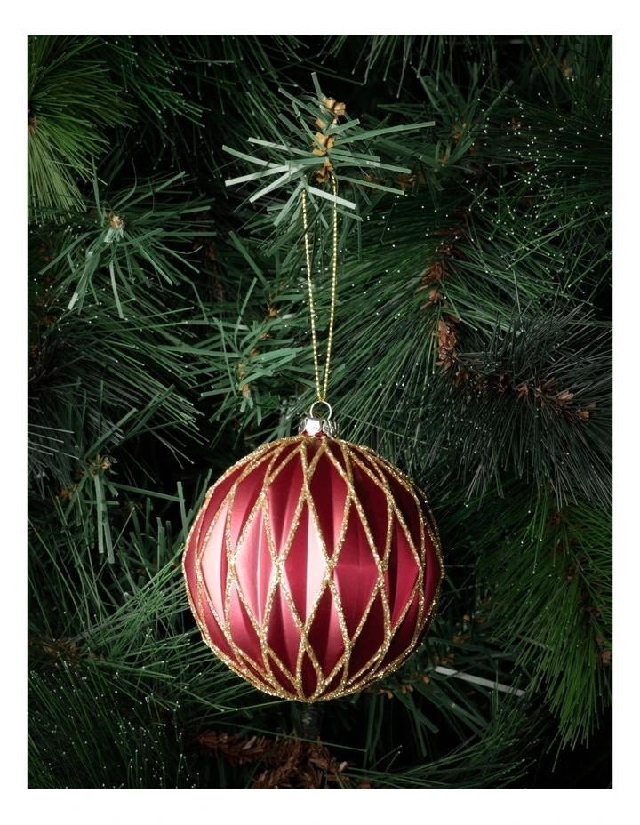 Flash Sale π Myer Giftorium Heirloom Plastic Embossed Diamond W/Glitter BaubleRed: 8cm β€οΈ