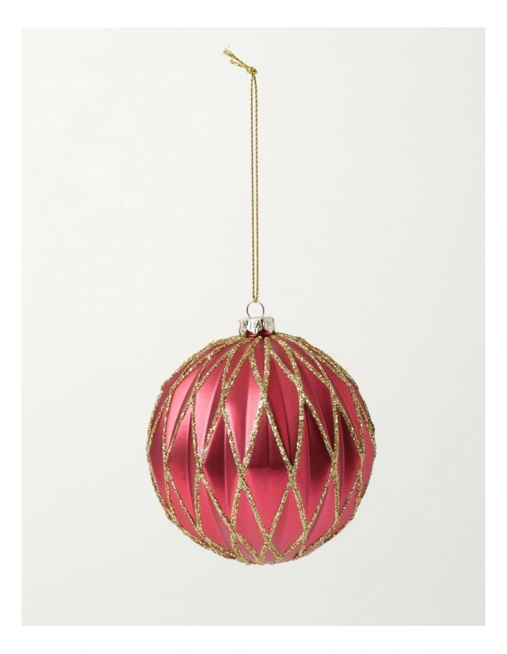 Flash Sale π Myer Giftorium Heirloom Plastic Embossed Diamond W/Glitter BaubleRed: 8cm β€οΈ - Image 2