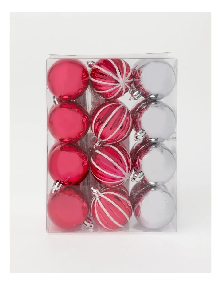 Budget π Myer Giftorium Merry & Bright Shatterproof Baubles 24 Pack In Red/Silver π - Image 2