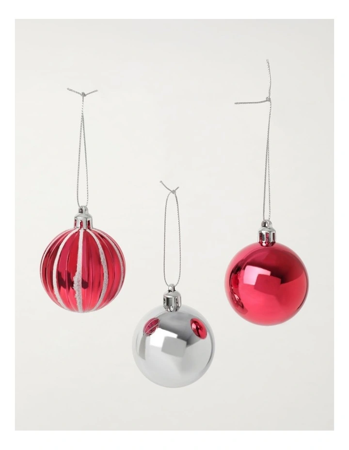 Budget π Myer Giftorium Merry & Bright Shatterproof Baubles 24 Pack In Red/Silver π - Image 3