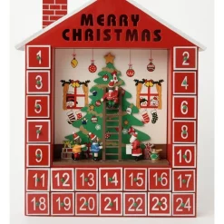 Buy ⭐ Myer Giftorium Merry & Bright Wooden Festive Tree Scene Calendar Red: 38cm 😀