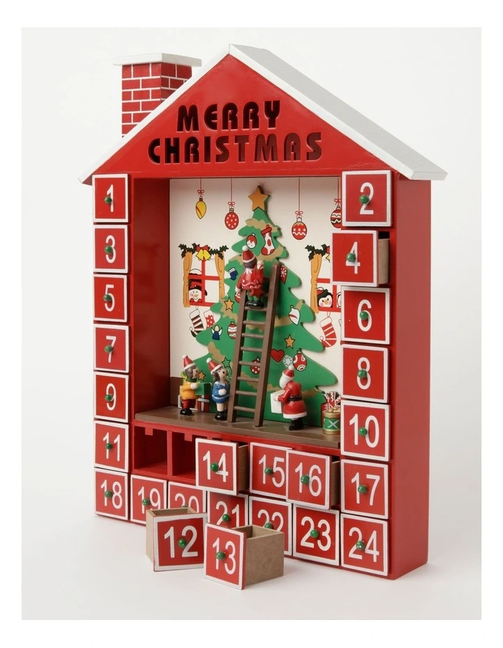 Buy β Myer Giftorium Merry & Bright Wooden Festive Tree Scene Calendar Red: 38cm π - Image 2