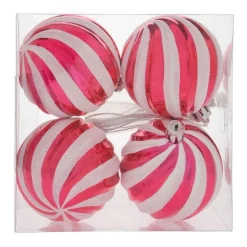 Cheapest 🛒 Myer Giftorium Merry & Bright Set Of 4 White & Red Swirl Baubles 👏