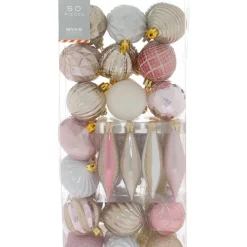 Brand new 💯 Myer Giftorium Luxe Assorted Deluxe Champagne & Pink Shatter-Resistant Ornaments 50pk ⭐
