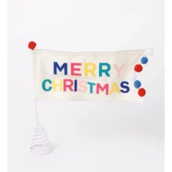 Flash Sale 🌟 Myer Giftorium Merry & Bright Fabric Merry 🎅 Christmas Flag Tree Topper 26 Cm In Multi 😀