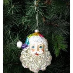 Best Sale ✔️ Myer Giftorium Merry & Bright Glass Rainbow Santa Face OrnamentMulti: 12cm 🥰