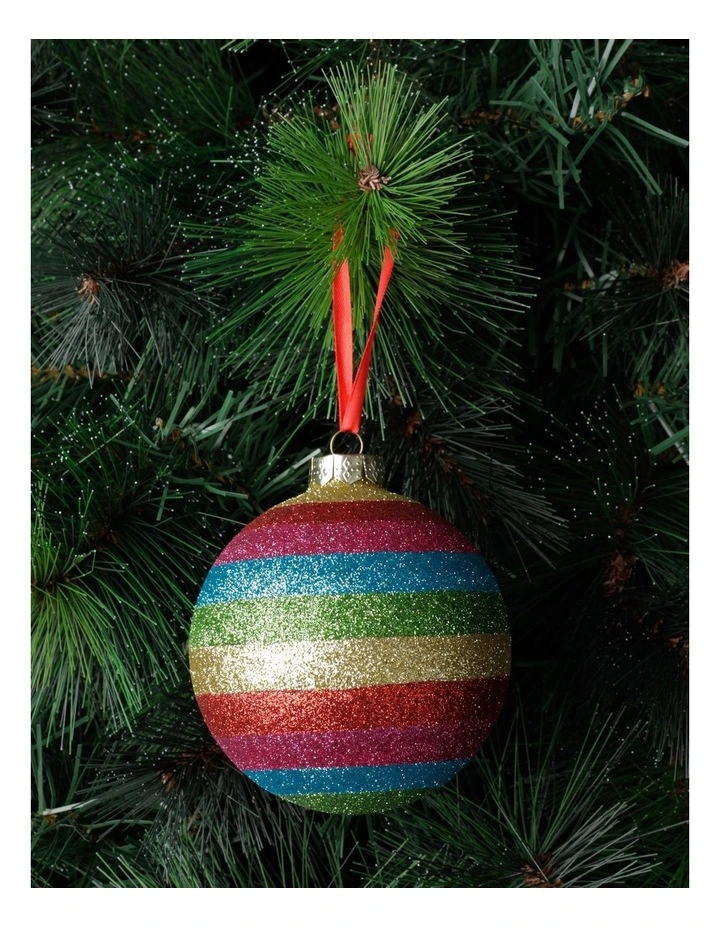 New π Myer Giftorium Merry & Bright Glass Glittered Rainbow Stripe BaubleMulti: 10cm π