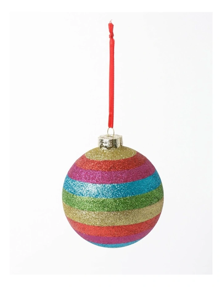 New π Myer Giftorium Merry & Bright Glass Glittered Rainbow Stripe BaubleMulti: 10cm π - Image 2