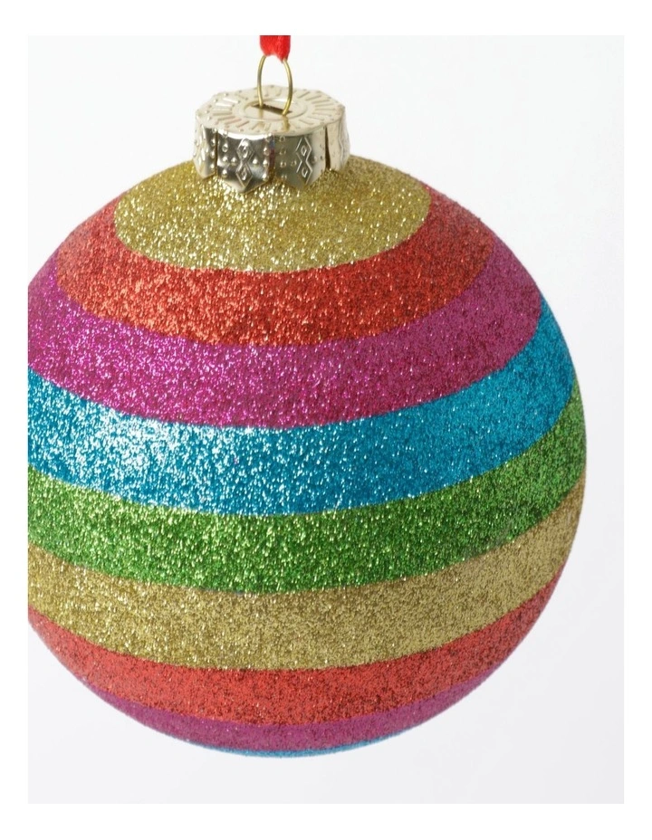 New π Myer Giftorium Merry & Bright Glass Glittered Rainbow Stripe BaubleMulti: 10cm π - Image 3