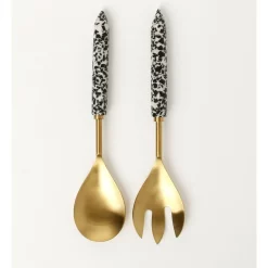 Budget 😍 Vue Ferraro Tortoise Salad Server Set Black And White 🤩