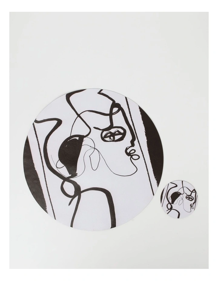 New π Vue Leather Look Coaster Faces In Black And White Round π - Image 3