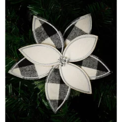 Best Pirce ๐ฅฐ Myer Giftorium Modern Holiday 15cm Fabric Plaid Poinsietta Clip In Black/White ๐