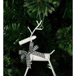 Wholesale ⌛ Myer Giftorium Modern Holiday Metal Reindeer Gingham Ribbon In White 💯