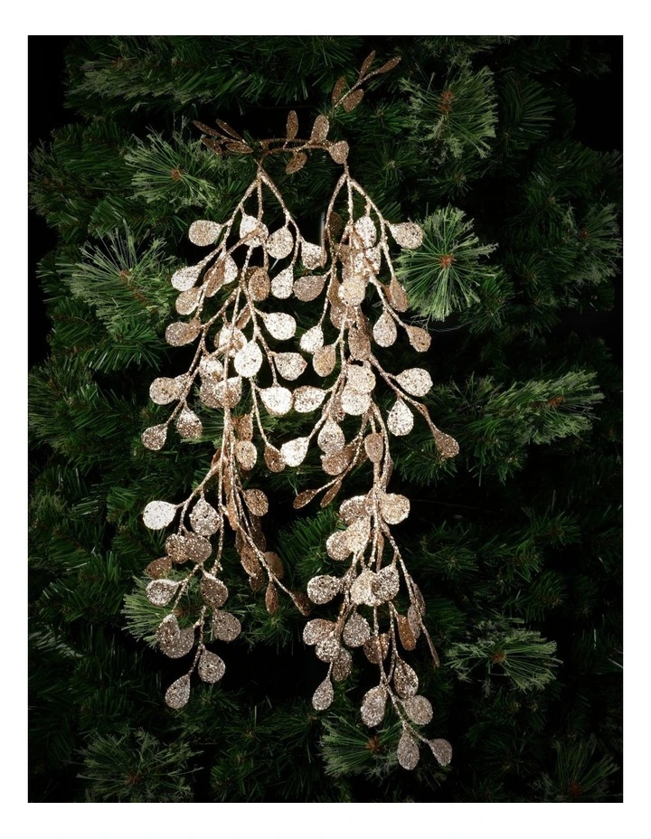 New π Myer Giftorium Luxe Glittered Trailing Round Leave Spray Pick In Champagne β€οΈ