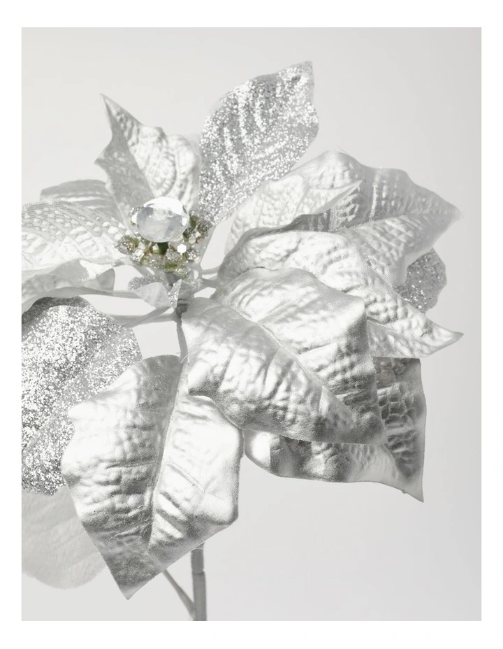 Cheapest β Myer Giftorium Luxe Fabric Poinsettia With Glitter Pick 40cm In Silver β - Image 3