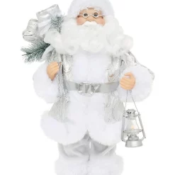 Best Pirce ✔️ Myer Giftorium Luxe 30cm White And Silver Fabric Standing Santa Holding Lantern 🧨