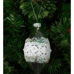 Wholesale 🧨 Myer Giftorium Luxe Glass Lace Flower Finial Ornament In White ❤️