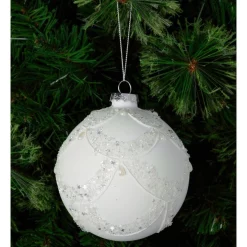 Brand new 🎉 Myer Giftorium Luxe Glass Lace Grid With Pearls Bauble In White 🔔