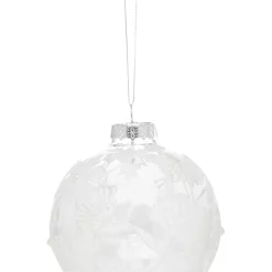 Best Sale ๐ Myer Giftorium Luxe 100mm Clear Glass Bauble With White Decorative Glitter Leaves ๐