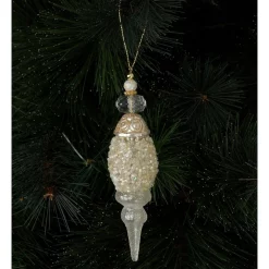 Outlet ❤️ Myer Giftorium Luxe Beaded Finial Ornament 15cm In White 🔥