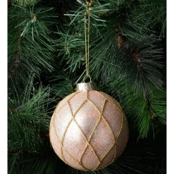 Discount 🧨 Myer Giftorium Luxe Glass Beaded Diamond Grid BaublePink: 8cm 👏