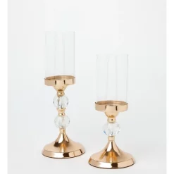 New 🌟 Myer Giftorium Luxe Set Of 2 Glass & Faux Crystal Candle Holders In Champagne 🔥