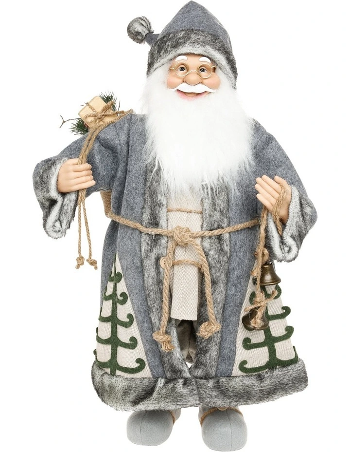 New π― Australian House & Garden Eucalyptus 61cm Plastic Santa W/ Grey Fur π§₯ Coat Holding Sack π