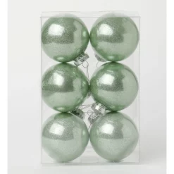 Discount 👍 Australian House & Garden Eucalyptus 6Pk Plastic Clear Bauble With GlitterGreen: 8 Cm 🎉
