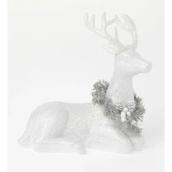 Budget ⌛ Australian House & Garden Eucalyptus Glittered Sitting Reindeer W/ Wreath Decoration In White 🥰